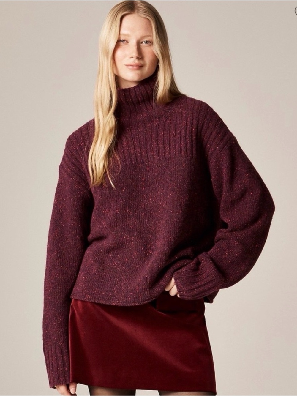 J. Crew Deep Burgundy Funnel Neck Sweater